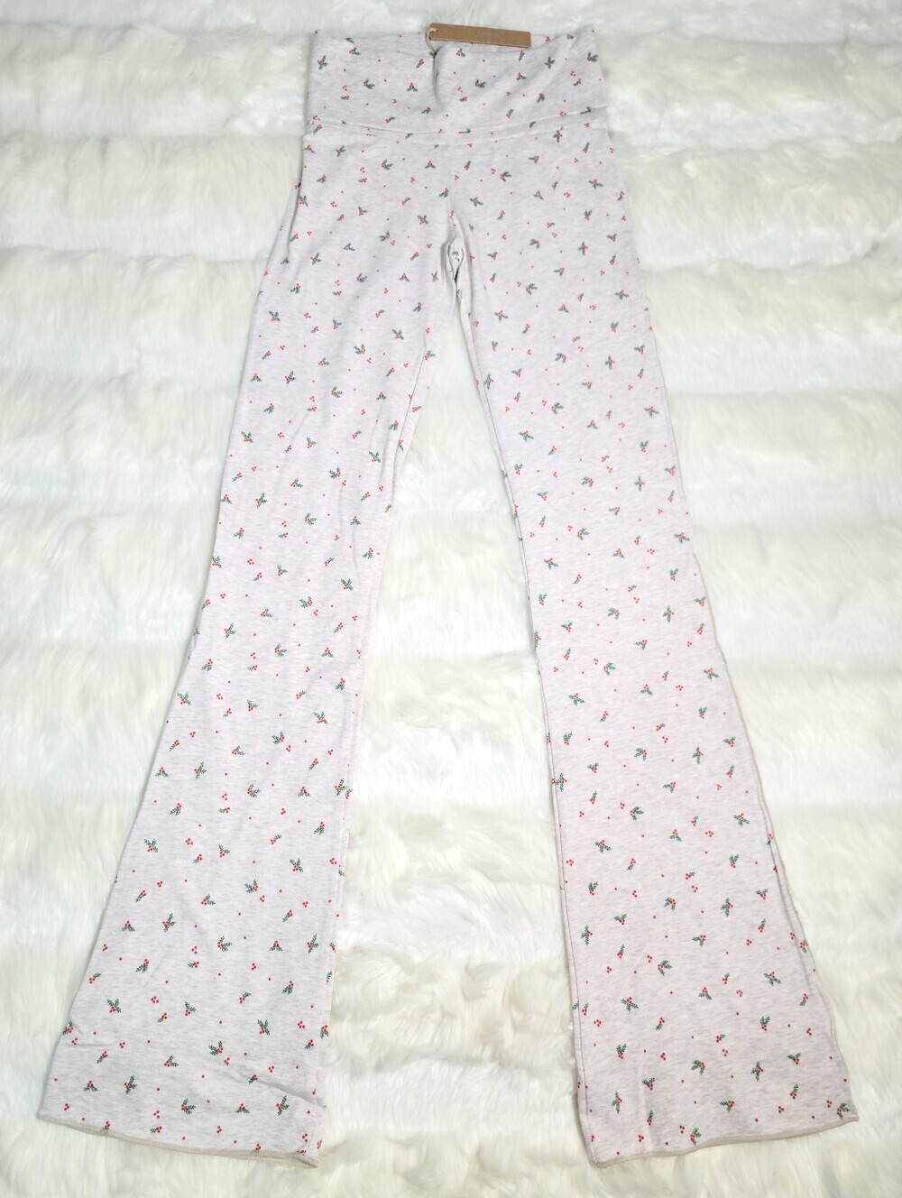 SKIMS Cotton Jersey Long Foldover Pants Holly Print Oatmeal Women XXS NEW